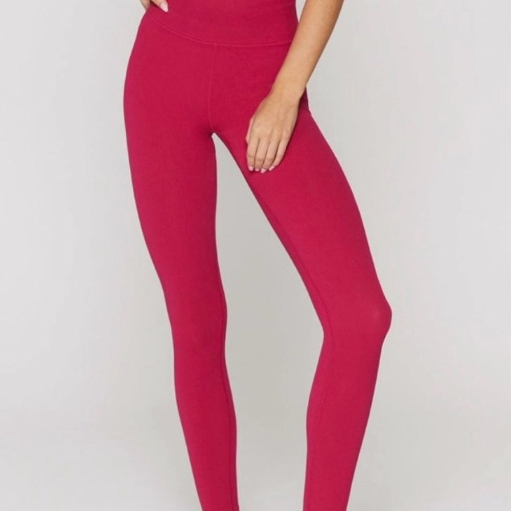 Spiritual Gangster Deep Red Metta Ribbed Seamless Leggings (M)